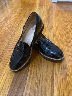 Naturalizer Women’s Black Patent Slip-On Loafers with Buckle Accent